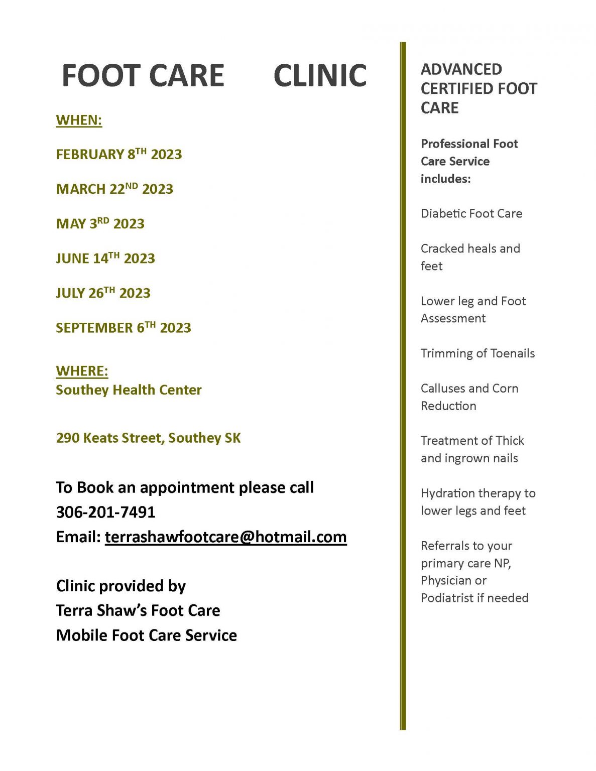 Foot Care Clinics Town of Southey